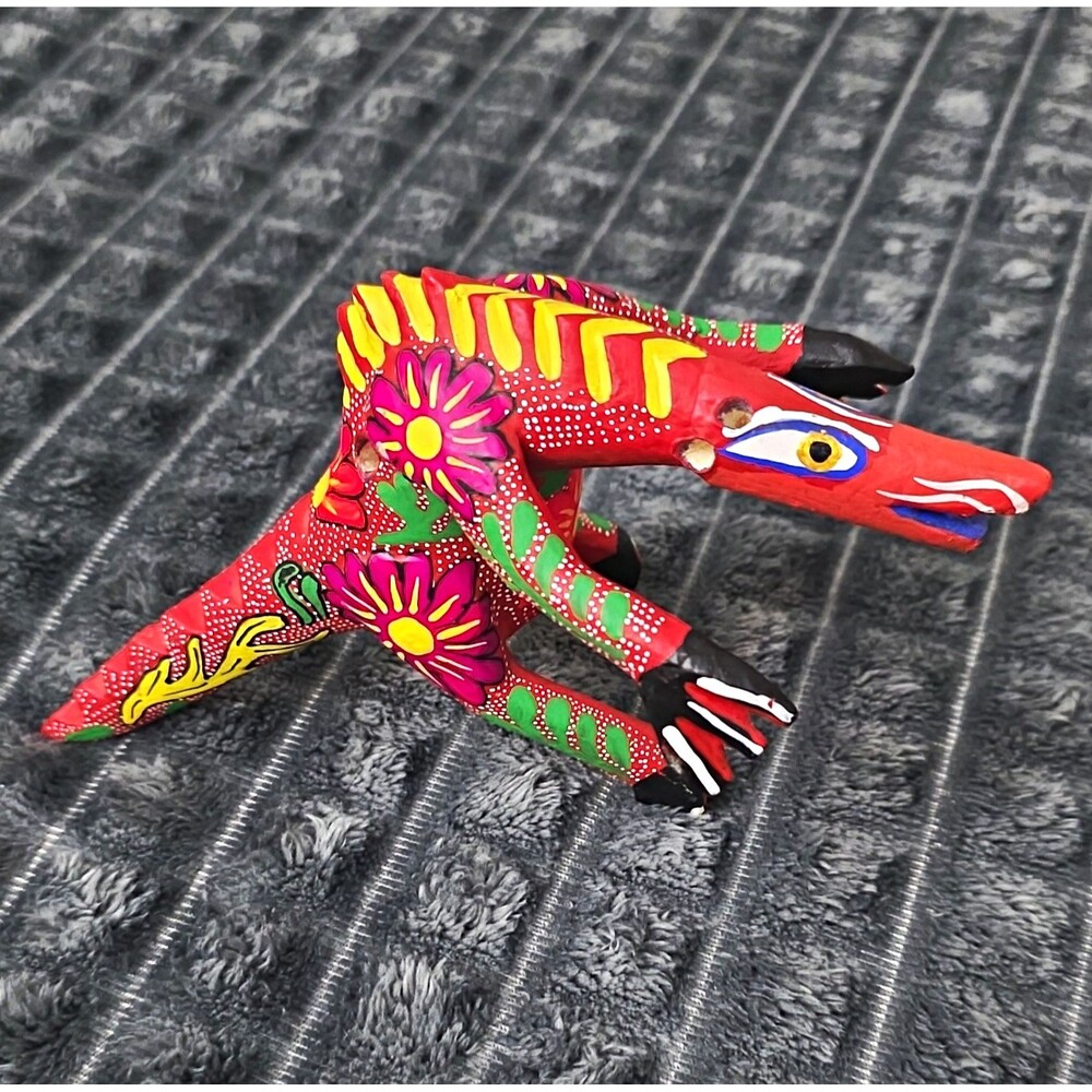 Oaxacan Wood Carving Lizard Alebrije Mexican Folk Art Hand Painted Reptile VTG